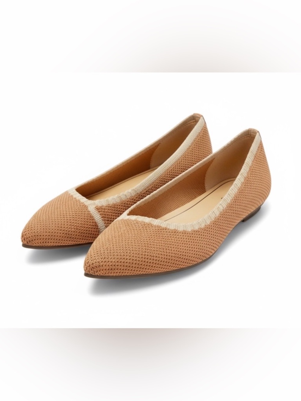 Vionic Dahlia Tan Cream Knit Pointed Toe Ballet Flats Size 7 Minimalist Chic